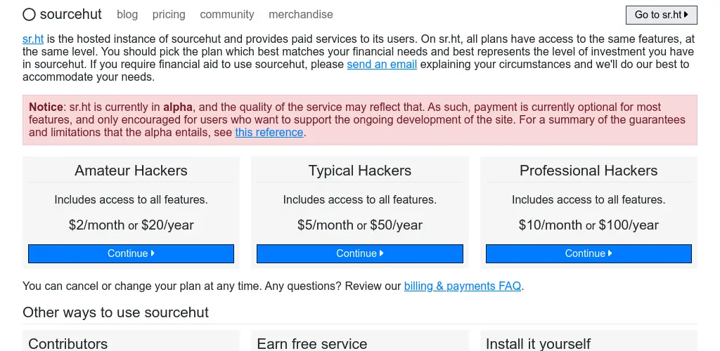 SourceHut Pricing